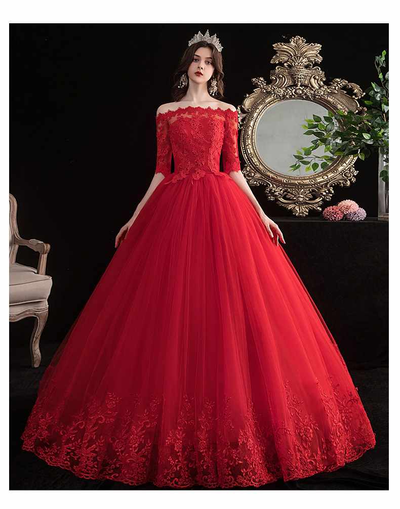 Red mermaid shaped Bridal lace gown
