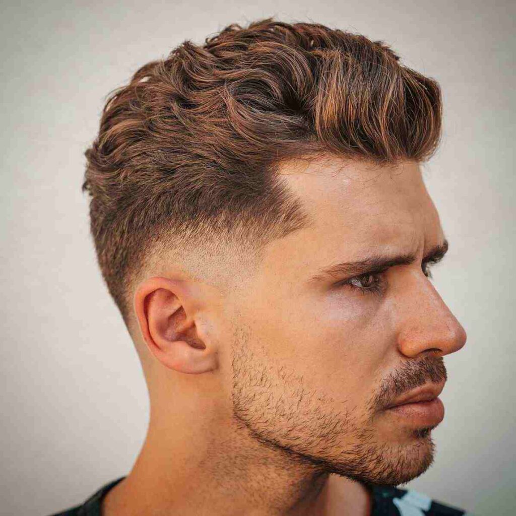 The slicked-back curly taper fade hairstyle 